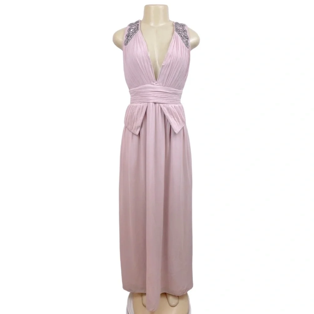 Little Mistress Beaded Sleeveless Plunge V-Neck Peplum Maxi Dress from ASOS - Picture 5 of 10